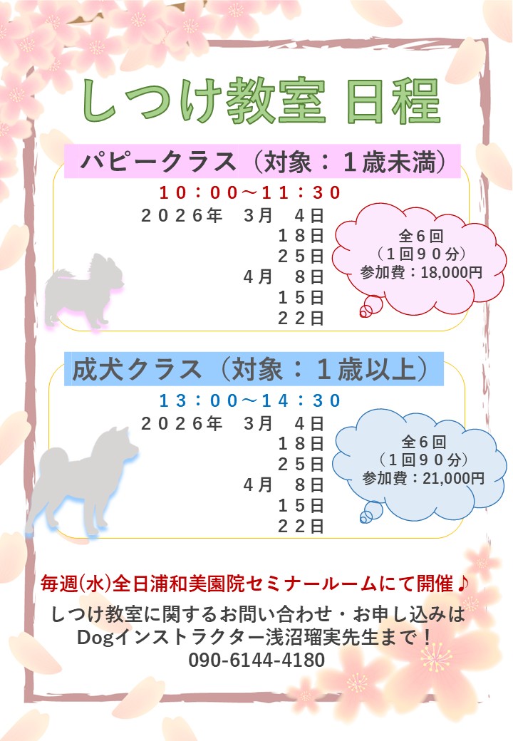【しつけ教室】次回日程のご案内の画像