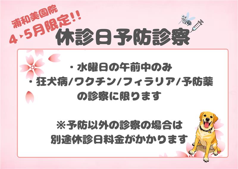 【４～５月限定】休診日予防診察のご案内の画像